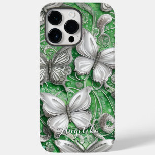Funda Para iPhone 14 Pro Max De Case-Mate Mariposa Verde y Nombre Personalizado con Brillo