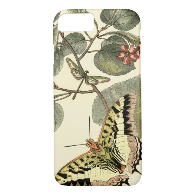 Funda De Case-Mate Para iPhone Mariposa y libélula con flores rojas (Reverso)