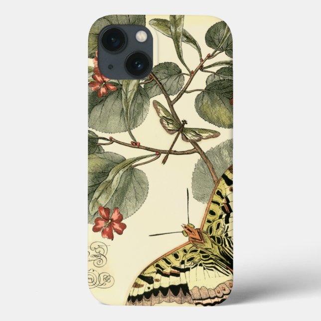 Funda De Case-Mate Para iPhone Mariposa y libélula con flores rojas (Reverso)