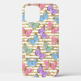 Funda Para iPhone 12 Pro Mariposas Acuarela Dorado Brillo