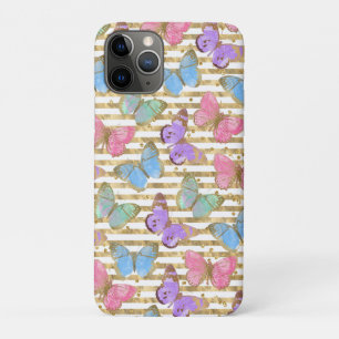 Funda Para iPhone 11 Pro Mariposas Acuarela Dorado Brillo