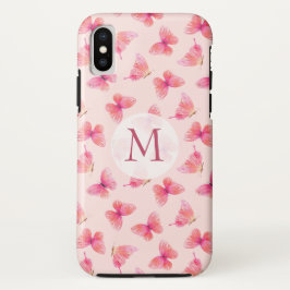 Funda Para iPhone XS Mariposas acuáticas Monograma Rubor