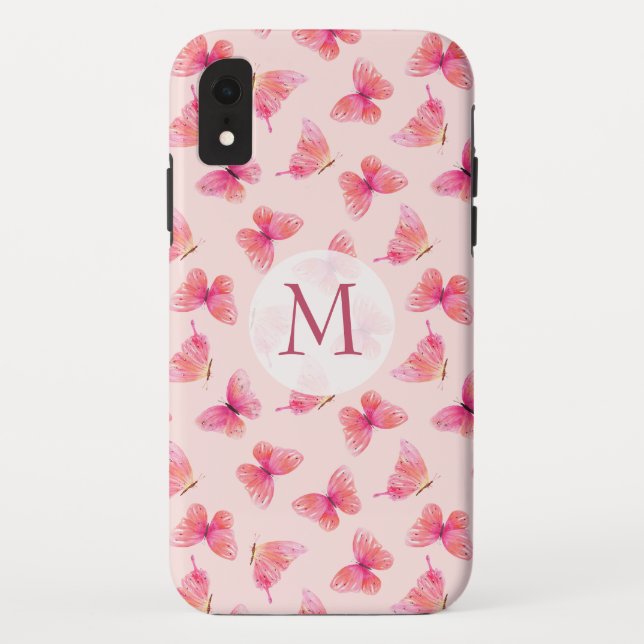 Funda De Case-Mate Para iPhone Mariposas acuáticas Monograma Rubor (Reverso)