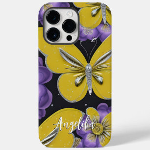 Funda Para iPhone 14 Pro Max De Case-Mate Mariposas amarillas personalizadas y flores morada