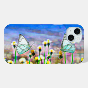 Funda Para iPhone 15 Mini Mariposas Amarillas Primavera Flores Azules