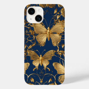 Funda Para iPhone 14 De Case-Mate Mariposas azules metálicas con vinos de oro