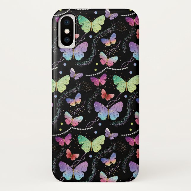 Funda De Case-Mate Para iPhone Mariposas Brillantes Purple Elegantes (Reverso)