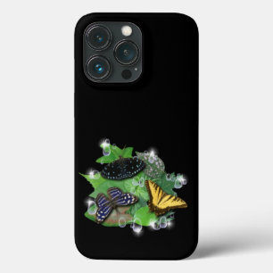 Funda Para iPhone 13 Pro Mariposas con hojas gotas de lluvia estrellas
