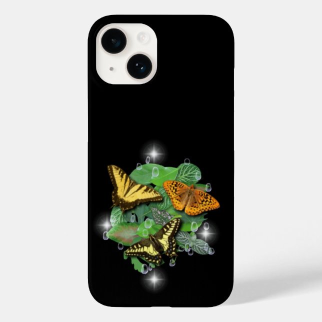 Funda De Case-Mate Para iPhone Mariposas con hojas gotas de lluvia estrellas (Reverso )