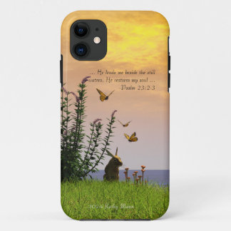 Funda Para iPhone 11 Mariposas, conejo y salmo 23:2-3