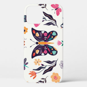 Funda Para iPhone 12 Mariposas de elementos de primavera Flores de aves