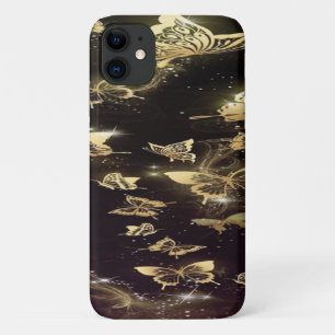 Funda Para iPhone 11 mariposas de oro negro Funda-Mate apenas ahí
