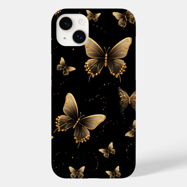 Funda De Case-Mate Para iPhone Mariposas doradas negras (Reverso )