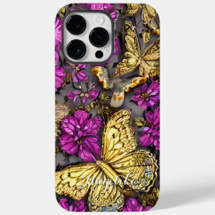 Funda Para iPhone 14 Pro Max De Case-Mate Mariposas doradas rosadas y moradas con nombre per