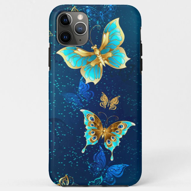 Funda De Case-Mate Para iPhone Mariposas doradas sobre fondo azul (Reverso)