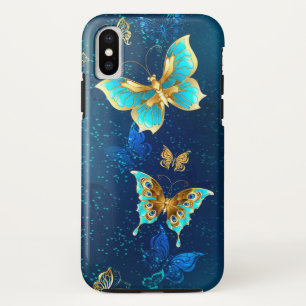 Funda Para iPhone X Mariposas doradas sobre fondo azul
