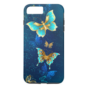 Funda Para iPhone 8 Plus/7 Plus Mariposas doradas sobre fondo azul