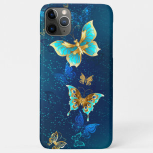 Funda Para iPhone 11 Pro Max Mariposas doradas sobre fondo azul