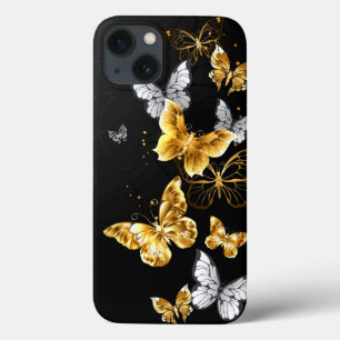 Funda Para iPhone 13 Mariposas doradas y blancas