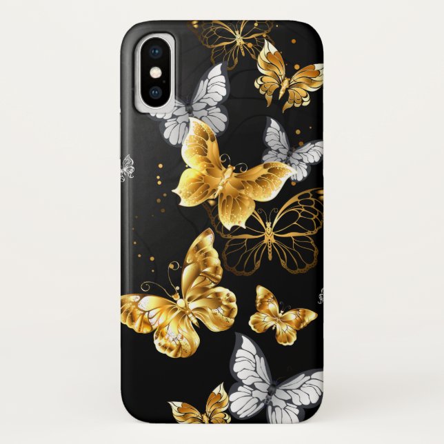 Funda De Case-Mate Para iPhone Mariposas doradas y blancas (Reverso)