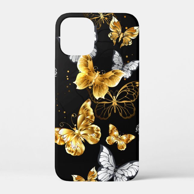Funda De Case-Mate Para iPhone Mariposas doradas y blancas (Reverso )