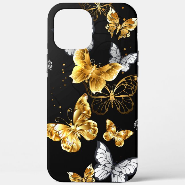 Funda De Case-Mate Para iPhone Mariposas doradas y blancas (Reverso )