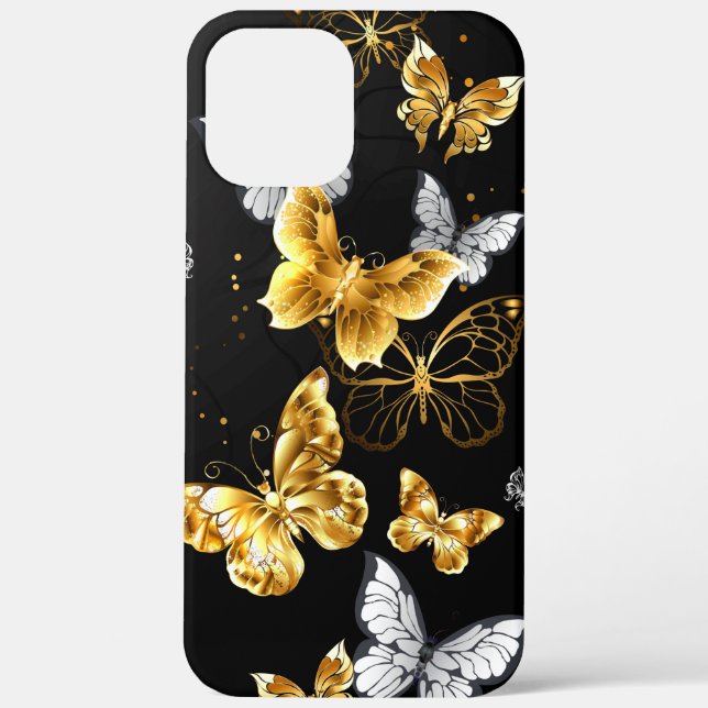 Funda De Case-Mate Para iPhone Mariposas doradas y blancas (Reverso )