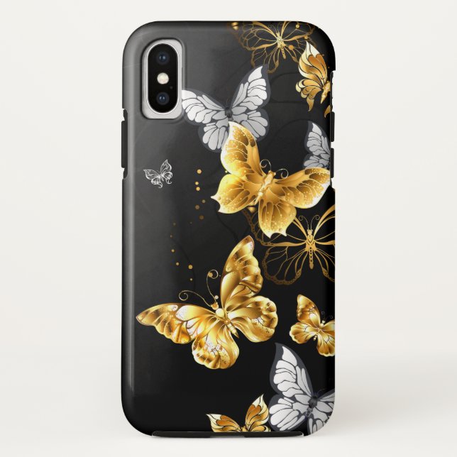 Funda De Case-Mate Para iPhone Mariposas doradas y blancas (Reverso)