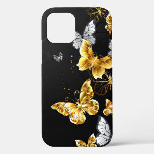 Funda Para iPhone 12 Mariposas doradas y blancas