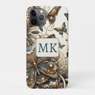 Funda Para iPhone 11 Pro Mariposas Estampadas Vintage Steampunk Monogramada