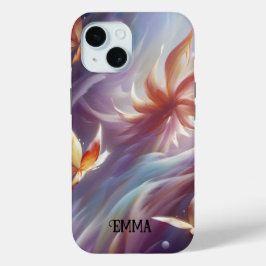 Funda Para iPhone 15 Mariposas estilizadas y nombre personalizado de fl