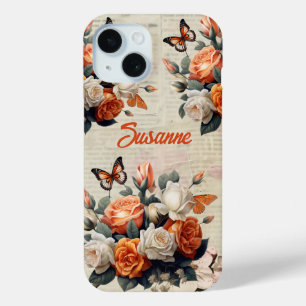 Funda Para iPhone 15 Mariposas Florales de época personalizadas