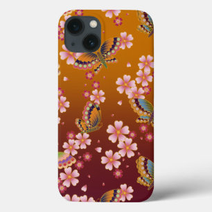 Funda Para iPhone 13 Mariposas japonesas en medio del Sakura florecen e