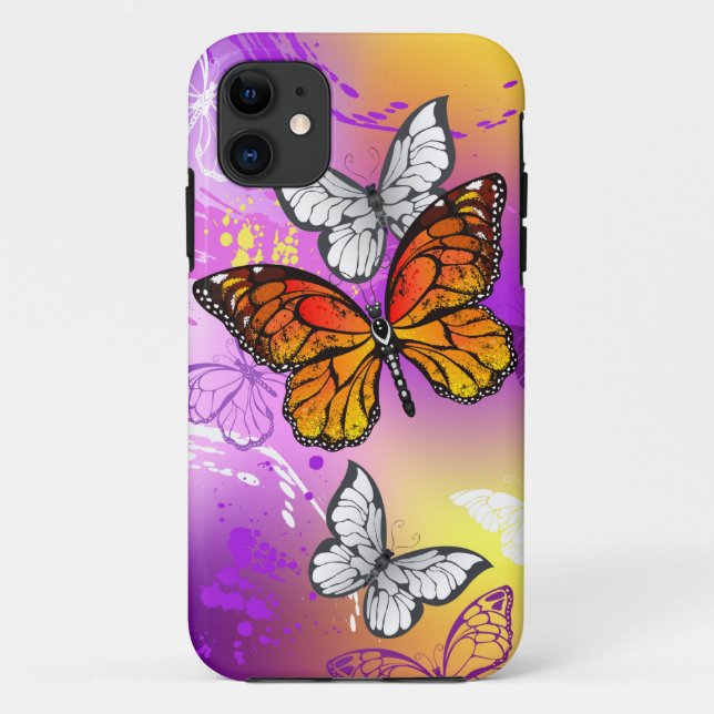 Funda De Case-Mate Para iPhone Mariposas Monarca sobre Fondo Púrpura (Reverso)