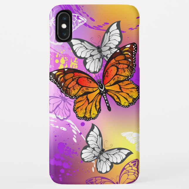 Funda De Case-Mate Para iPhone Mariposas monarcas en fondo morado (Reverso)