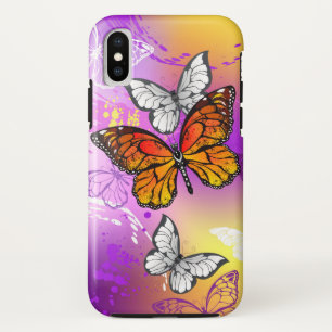 Funda Para iPhone XS Mariposas monarcas en fondo morado