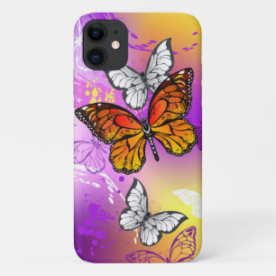 Funda Para iPhone 11 Mariposas monarcas en fondo morado