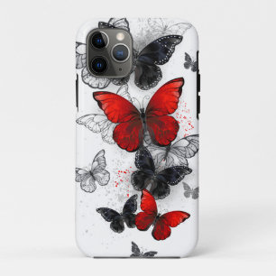 Funda Para iPhone 11 Pro Mariposas Morpho voladoras negras y rojas