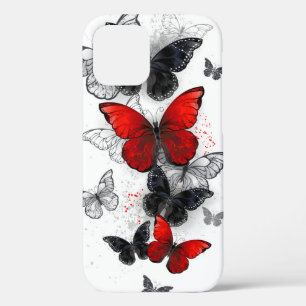 Funda Para iPhone 12 Pro Mariposas Morpho voladoras negras y rojas