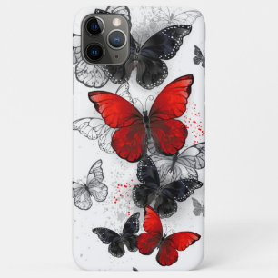 Funda Para iPhone 11 Pro Max Mariposas Morpho voladoras negras y rojas