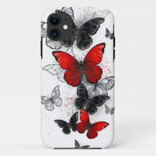 Funda Para iPhone 11 Mariposas Morpho voladoras negras y rojas
