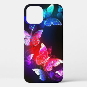 Funda Para iPhone 12 Pro Mariposas nocturnas de neón brillantes sobre fondo