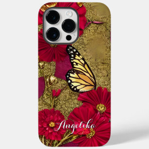 Funda Para iPhone 14 Pro Max De Case-Mate Mariposas Realistas Flores Rojas Nombre Personaliz