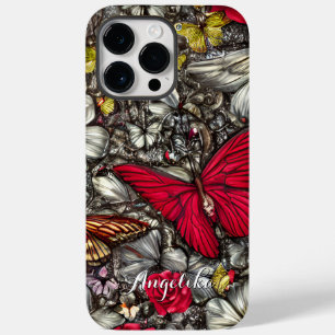 Funda Para iPhone 14 Pro Max De Case-Mate Mariposas Rojas y Negras Nombre Personalizado