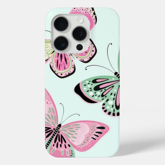 Funda De Case-Mate Para iPhone Mariposas Rosa y Verdes (Reverso )