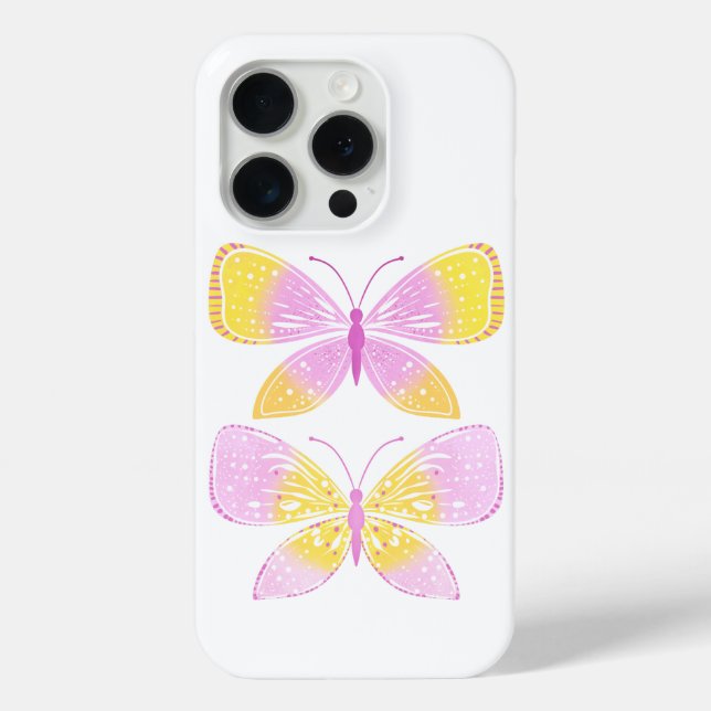 Funda De Case-Mate Para iPhone Mariposas rosadas y amarillas (Reverso )
