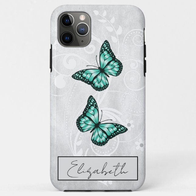 Funda De Case-Mate Para iPhone Mariposas Verde azuladas brillantes (Reverso)