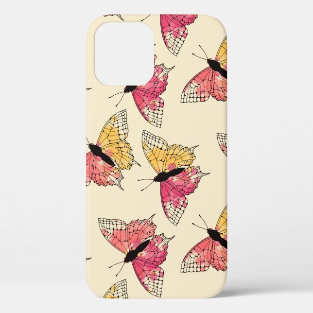 Funda De Case-Mate Para iPhone Mariposas volando: patrón de marfil ininterrumpido (Reverso )