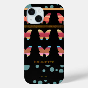 Funda Para iPhone 15 Mariposas y círculos a rayas