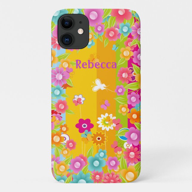 Funda De Case-Mate Para iPhone Mariposas y flores personalizadas (Reverso)